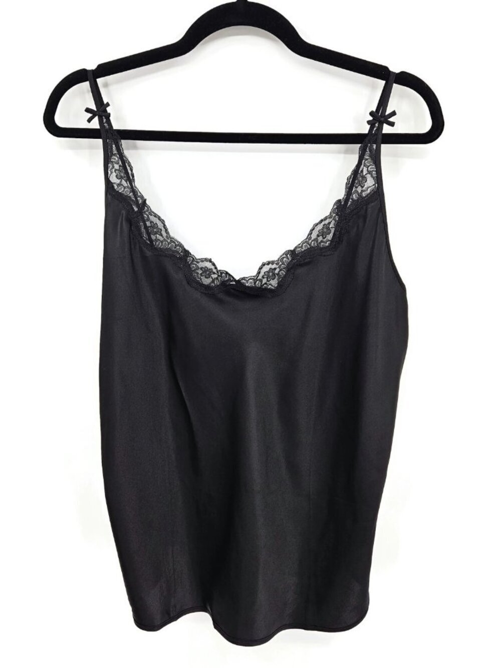 NWT VTG 90s Victoria's Secret Black Silk Camisole Womens L Lace Tank Bows